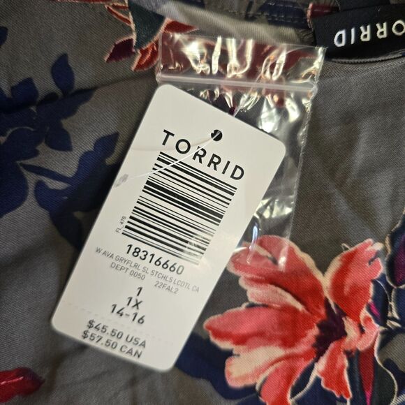 Torrid Camisole Women's 1X Gray Floral Sleeveless Lace Trim Buttons V-Neck NWT - Picture 8 of 16